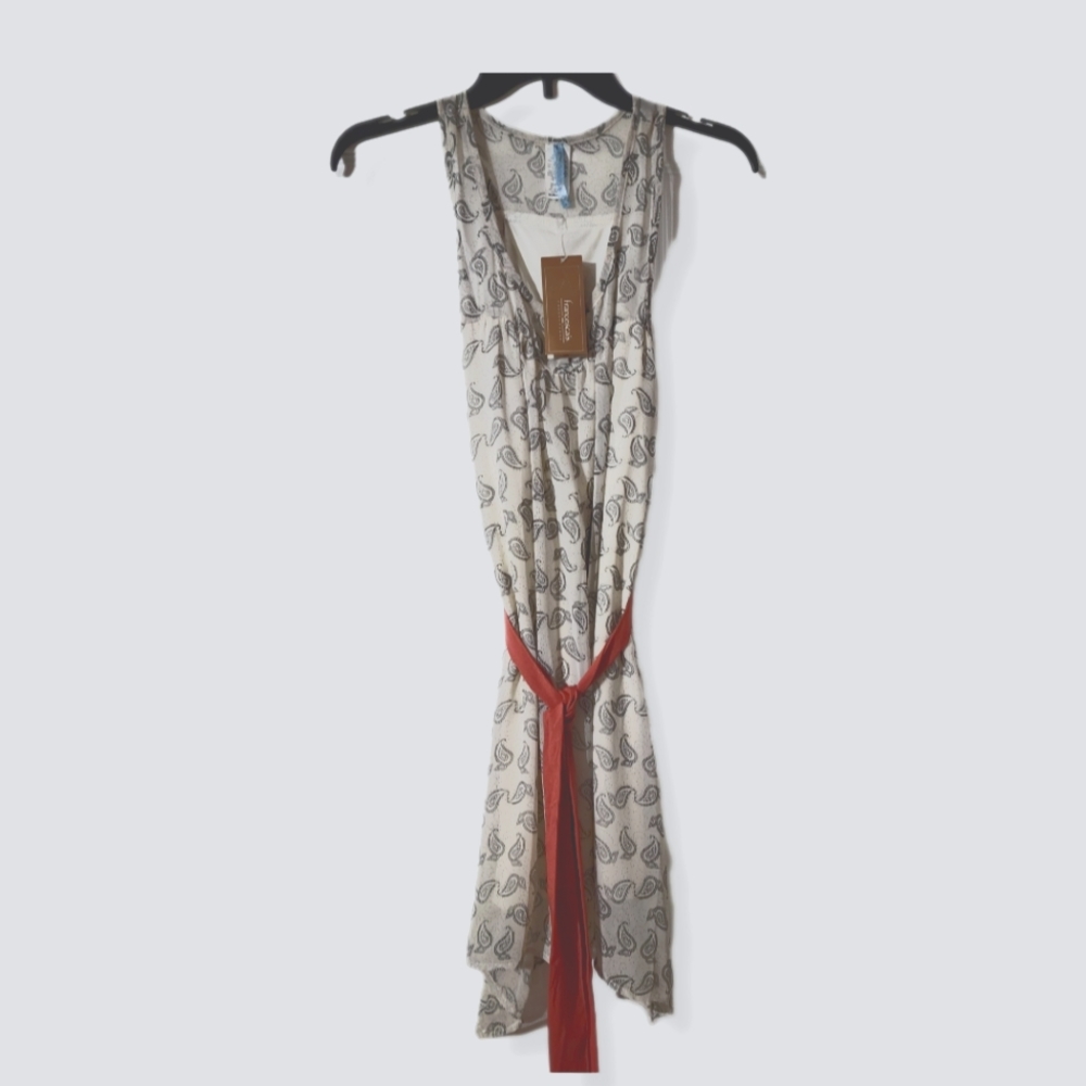 Moonlight Medium New Paisley Print Salmon Ribbon Sleeveless Mini Dress